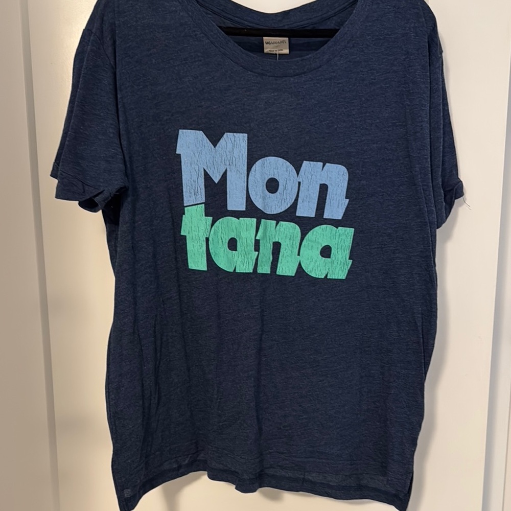 Blue Short Sleeve Tee with Playful Montana Print